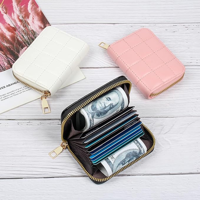 Credit Card Wallet, RFID Card Case Wallet, Zipper Card Cases Holder for Men Women, RFID Blocking, KeyChain Wallet, Compact Size Card Organizer Case for Women