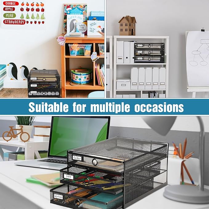 Zhanmai 1 Pack Black Desk Organizer with Drawer Total Wire Mesh Storage Tray Multifunctional Paper Sorter File Stand for Home Office Supplies Letter A4 Paper Office Accessories Back to School (3 Tier)