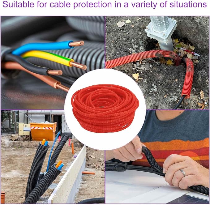 DMiotech 100ft Wire Loom Split Tubing 3/8 Inch(9.5mm) ID, Cord Protectors from Pet Flexible Conduit Cable Management for Office Home Garden, Red