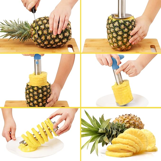 Zulay Kitchen Stainless Steel Pineapple Corer & Slicer – Heavy Duty Pineapple Cutter & Eye Removal Tool – Effortless Core Remover Tool with Sharp Reinforced Blade & Ergonomic Handle - Periwinkle Blue
