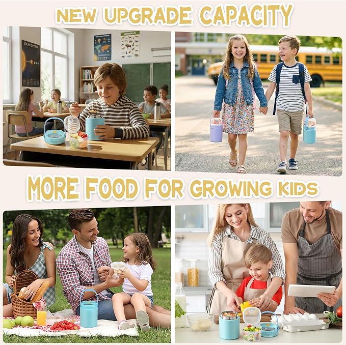 20oz Soup Thermo for Hot Food with a Snack Box Container，Leak Proof Insulated Lunch Container Kids and Adults，Stainless Steel Double Wall Vacuum Wide-mouth Food Jar with Spoon and Handle（Sky Blue）