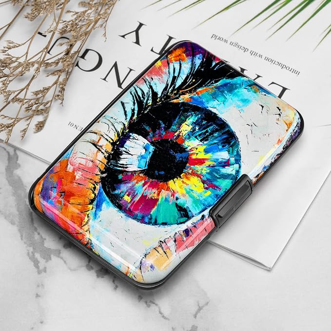 ELFISH RFID Blocking Credit Card Protector Aluminum ID Case Hard Shell Business Card Holders Metal Wallet for Men or Women (Big Eye)