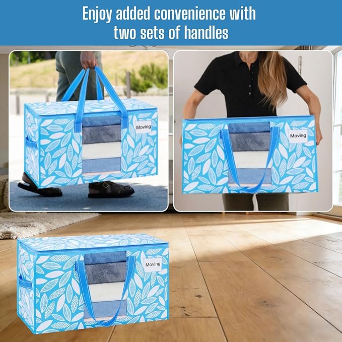 VENO 6 Pack Heavy Duty Moving Bags, Clothes and Comforter Storage Bags with Clear Window, College Dorm Essentials Packing Supplies, Foldable Boxes Alternative (Spring Breeze, 6 Pack)