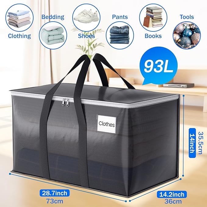 ElegantArray 10 Pack Moving Bags Heavy Duty, Moving Boxes, Storage Bags with Zipper & Handles & Tag for College & Dorm Moving Supplies Grey Laundry Hamper Bag, Foldable Space-saving Totes (93L, Grey)