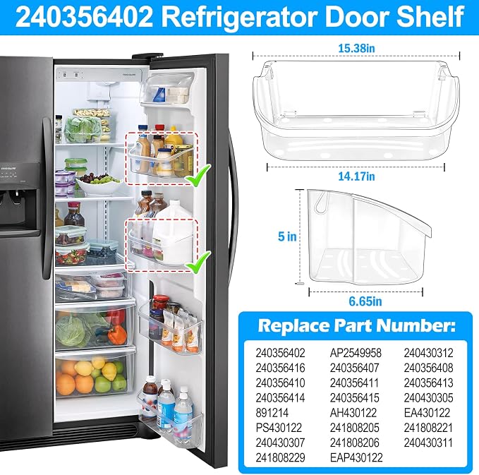 [2 PACK] UPGRADED FFSS2615TS0 LFSS2612TF0 LFSS2612TE0 LFSS2612TP0 LFSS2612TF4 FFSS2615TS2 FGHS2631PF4A Refrigerator Door Bin Compatible with Frigidaire Door Shelf 240356402 Refrigerator Door Shelves