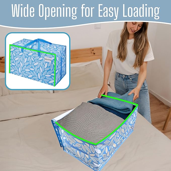 VENO 8 Pack Extra Large Heavy Duty Moving Bags with Wide Opening & Reinforced Handles, Reusable Storage Tote Bags with Strong Zippers for Clothes, College Dorm Essentials & Moving Supplies