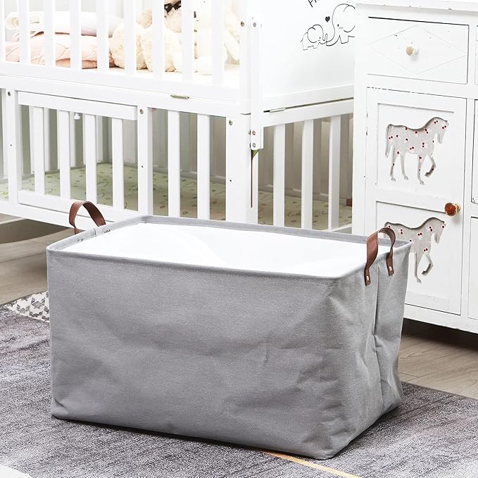 Hinwo 70L Extra Large Storage Bins, Closet Organizers and Storage, Foldable Clothes Storage Baskets with Handles, Containers for Clothing, Blanket, Comforters, Toys, Bedding (Gray)