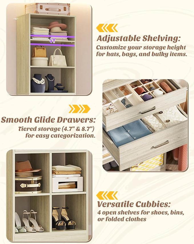 88" Storage Unit with Drawers and Shelves, Greige Oak