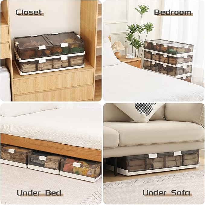 Under Bed Storage Containers with Wheels - Stackable, Foldable Plastic Storage Boxes with Lids for Clothes, Shoes, Blankets - Perfect for Bedroom Organization and Dorms (1 Pack-32.9''x16.1''x8.1'')
