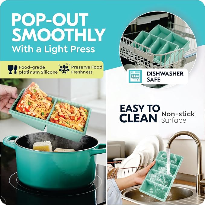 Silicone Soup Freezer Molds with Lids, 2 Cup & 1 Cup Combo, Soup Container Style Ice Cube Trays, Reinforced Steel Rims, For Freezing Broth, Meal Prep and other dishes, Dishwasher & Oven Safe - 2 Pack
