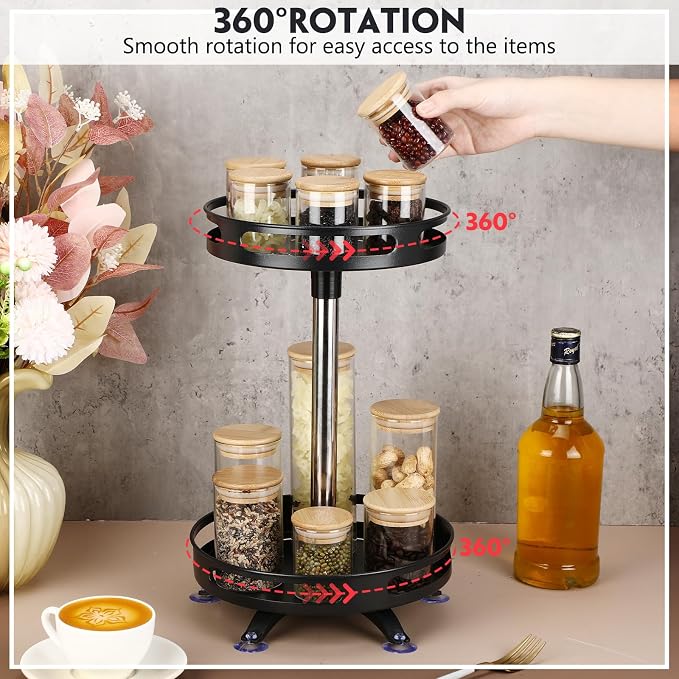AceOrbit 3 Pack Lazy Susan Organizer 2 Tier, 10 Inch Metal Rotating Lazy Susan Turntable Spice Rack for Cabinet, Metal Seasoning Organizer for Pantry Table Kitchen Storage, Compact and Versatile