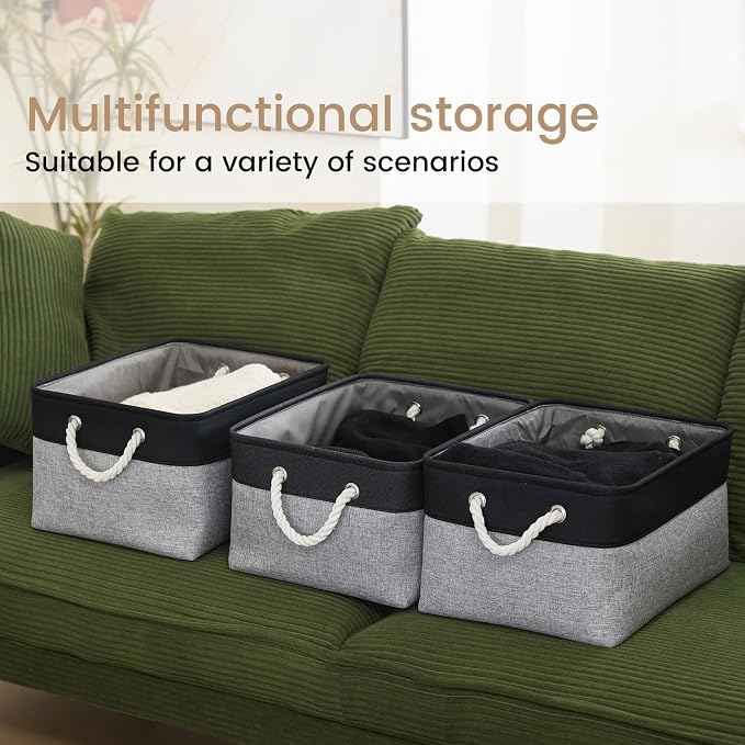 Large Storage Baskets- 15.7x11.8x8.26 inch Storage Bins for Shelves and Closet Organizing, Foldable Fabric Bin for Home Organization Clothes and Laundry (6-Pack, Black&Gray)