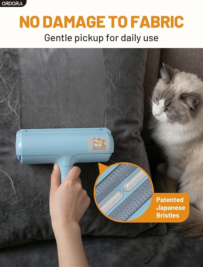 ORDORA Pet Hair Remover Roller, Reusable Lint Roller for Dog and Cat Hair | Portable Pet Hair Roller with Large Fur Bin for Couches, Bedding, Car, Rugs & Furniture, No Refills or Batteries, Pet Homes