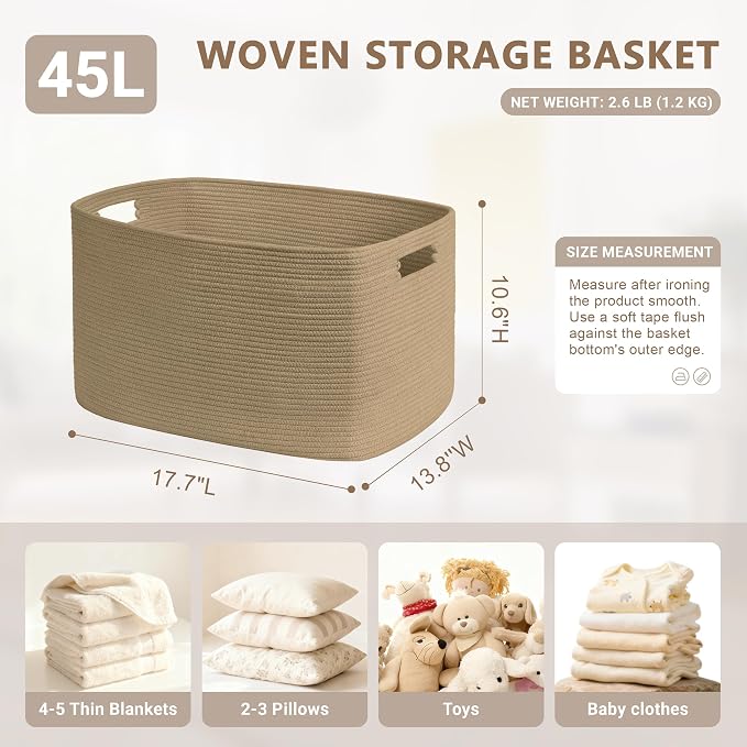 45L Small Woven Laundry Basket Hamper with Handles, Jute | 18"x14"x11", collapsible wicker hamper, storage for dirty clothes, toys, blankets, gifts, living room, bedroom, bathroom