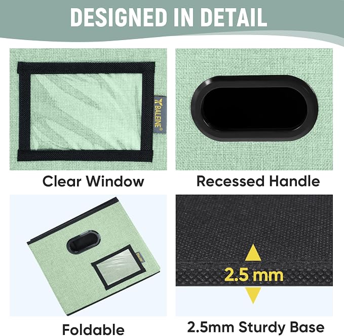 BALEINE File Organizer Box with Lid, Collapsible File Folder Organizer with Plastic Slide, Filing Box for Office Home Document Organizer Storage (Green, 4PK)