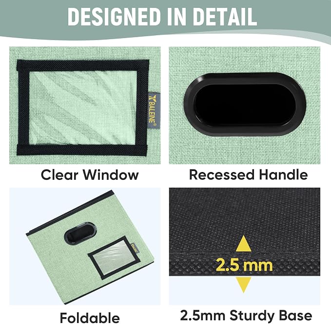 BALEINE File Organizer Box with Lid, Collapsible File Folder Organizer with Plastic Slide, Filing Box for Office Home Document Organizer Storage (Green, 2PK)