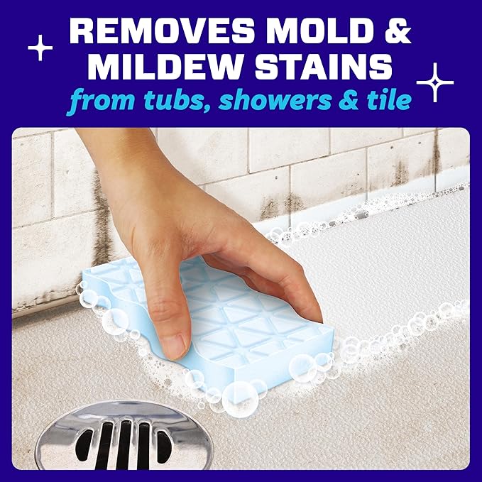 Mr. Clean Magic Eraser Sponge, Bathroom Cleaner, Shower Cleaner, Tub Cleaner, Soap Scum Remover, Bathroom Cleaning Supplies, Dawn Cleaning Power with Febreze Lavender Scent, 5ct