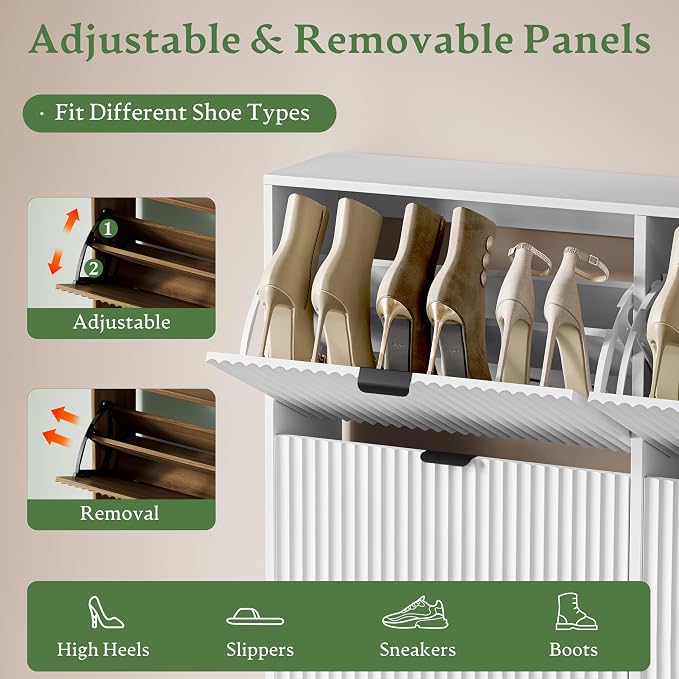 Xixini Shoe Storage Cabinet for Entryway with 6 Flip Drawers, Hidden Slim Wood Shoe Organizer with Modern Fluted Panel, Freestanding Narrow Shoe Rack for Front Door Entrance, Hallway, Foyer, White