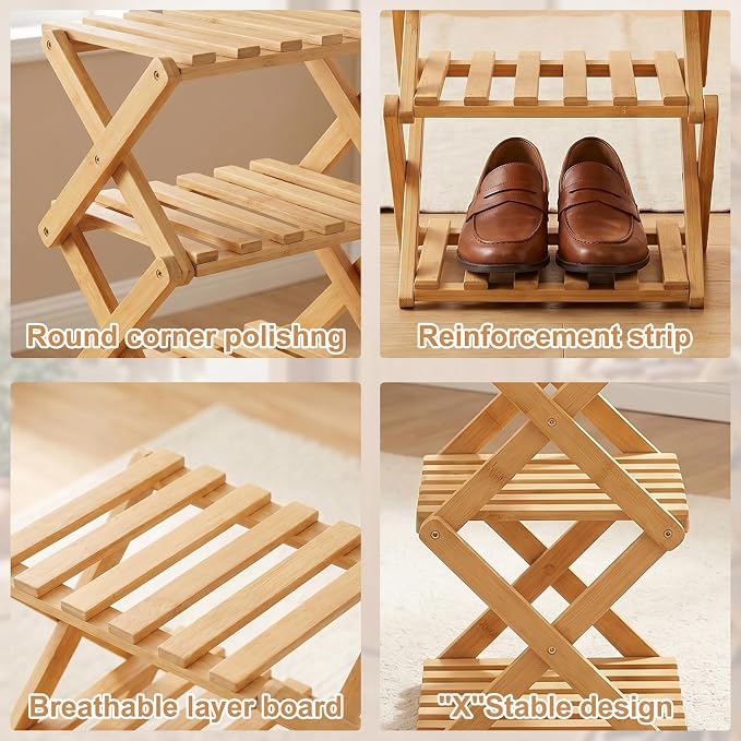 Shoe Racks, Foldable Shoes Organizer FreeStanding Shelf,5 Layers | Natural, Functional, Multifunctional, Suitable For Entryway, Closet, Bedroom, Hallway