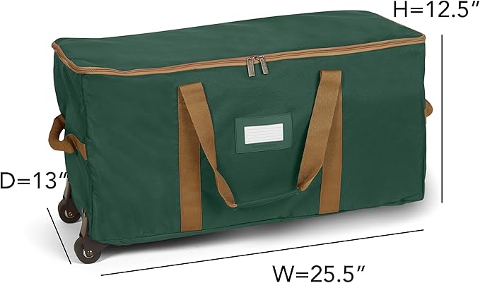 Covermates Keepsakes Rolling Adjustable Ornament Storage Bag – Heavy-Duty Polyester, FlexGrid Trays & Padded Dividers – Protective Holiday Organizer with Wheels, Handles & ID Window, Green