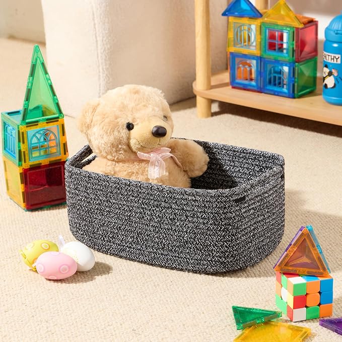 MiniArk Small Storage Baskets for Organizing | Closet Organizer Bins | Shelf Toy Basket | Woven Rope Baskets | Cube Decorative Box | Shallow Basket | 13x8.5x5.1” | 4 Packs Dark Gray