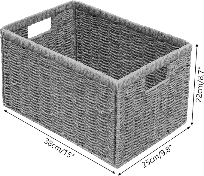 Vagusicc 2 Packs Large Wicker Storage Basket, Closet Storage Baskets Bins for Shelves, Decorative Collapsible Baskets for Organizing Clothes Toy Nursery Bathroom Organizers and Storage, Grey