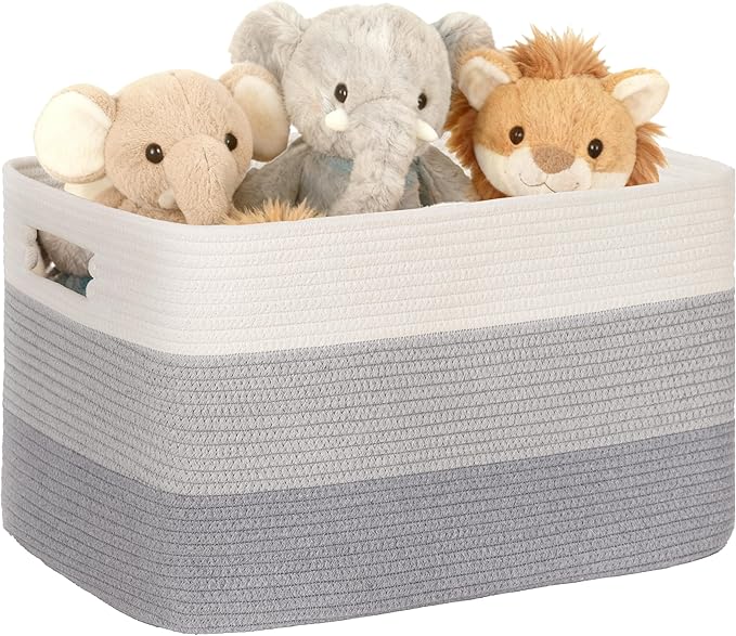 45L Small Woven Laundry Basket Hamper with Handles, Gradient Grey | 18"x14"x11", collapsible wicker hamper, storage for dirty clothes, toys, blankets, gifts, living room, bedroom, bathroom