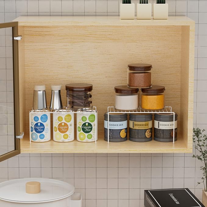 iPEGTOP Set of 6 Kitchen Cupboard Organiser Shelf, Small Size 10.6 x 5.1 Inch Freezer Cabinet Organization Storage Shelf Wire Rack, Steel Metal Shelves for Fridge Pantries Countertops Utensils -White