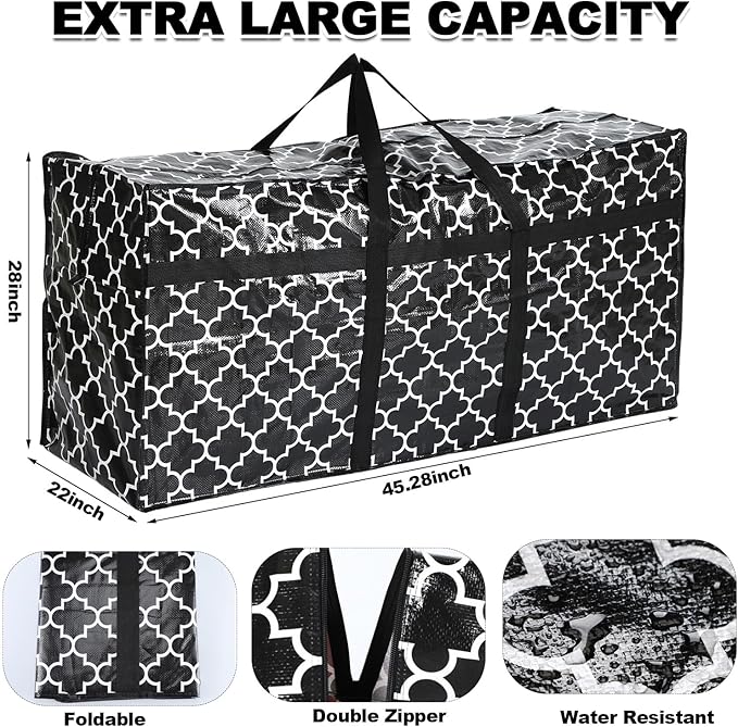 4 Pcs 66 Gallon Large Moving Bags with Zipper and Handles Christmas Tree Bags Foldable Heavy Duty XXL Totes for Christmas 4ft 5ft Tree Skeleton Blankets Storage(Plaid)