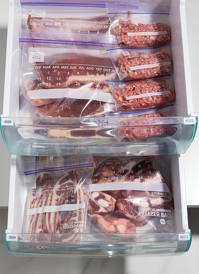 24/7 Bags- 2 Gallon Freezer Bags, 35 Count with Expandable Bottom and New Calendar Feature