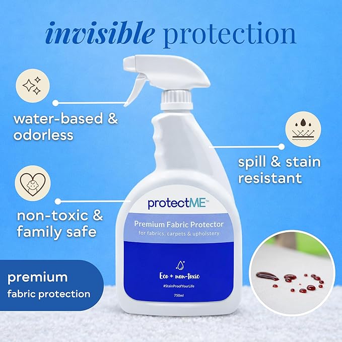protectME Fabric Protector Spray Bundle - 25.4 oz + 84.5 oz - Non Toxic, Odorless Upholstery & Fabric Stain Guard for Couch, Carpet, Shoes, Sofa, Furniture - Water-Based & Long-Lasting Protection