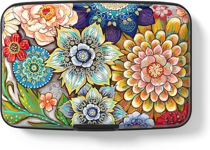 Credit Card Holder for Women, Small RFID Metal Credit Cards Wallets Cute Business Card Holder Pocket ID Case, Mandala Flower