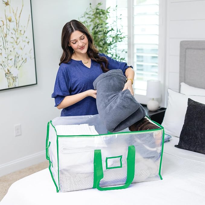 Storage and Moving Bags - Heavy Duty, Dust Protection and Water Resistant, Durable Zipper Closure and Sturdy Handles Best Moving Boxes Alternative (Green, 6 Pack)