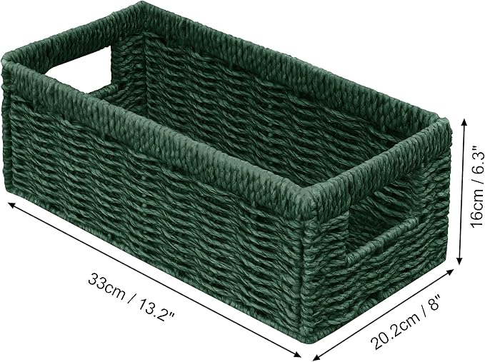 Vagusicc Wicker Storage Basket, Set of 2 Hand Woven Wicker Baskets for Organizing with Handles, Decorative Small Storage Bins for Countertop Toilet Paper Basket for Toilet Tank Top Shelves, Green