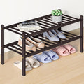 Smiry Bamboo Shoe Rack for Closet, 2 Tier Wooden Shoe Organizer, Stackable Wood Shoe Storage Shelf for Entryway, 14 Vertical Slats, One-piece Heavy-Duty Legs, 26.77"x11.02"x12.99", Brown
