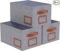 OUTBROS Foldable Storage Box for Shelves, 15 x 10.2 x 7.9 inch Fabric Baskets, Wardrobe Organiser with Handles, Suitable for Storing Clothes, Books, Cosmetics (Gray, 3-Pack)