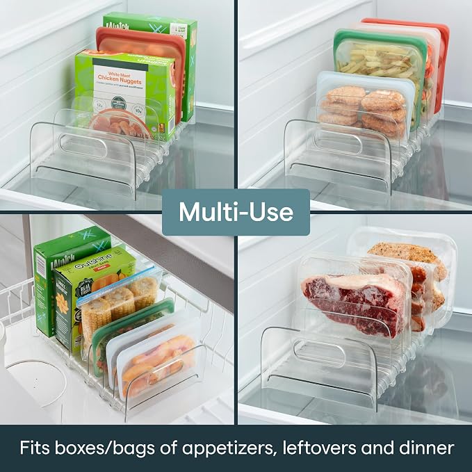 YouCopia FreezeUp Freezer Rack 12" BPA-Free Fridge Organizer with Adjustable Dividers and Handles for Frozen Food Box and Meal Storage, Clear