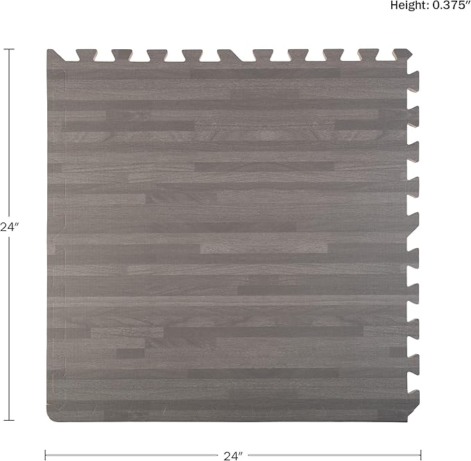 EVA Foam Floor Tiles 12-Pack - 48 SQFT Woodgrain Puzzle Mats for Floor - Interlocking Foam Tiles for Family Room or Gym Flooring by Stalwart (Gray)