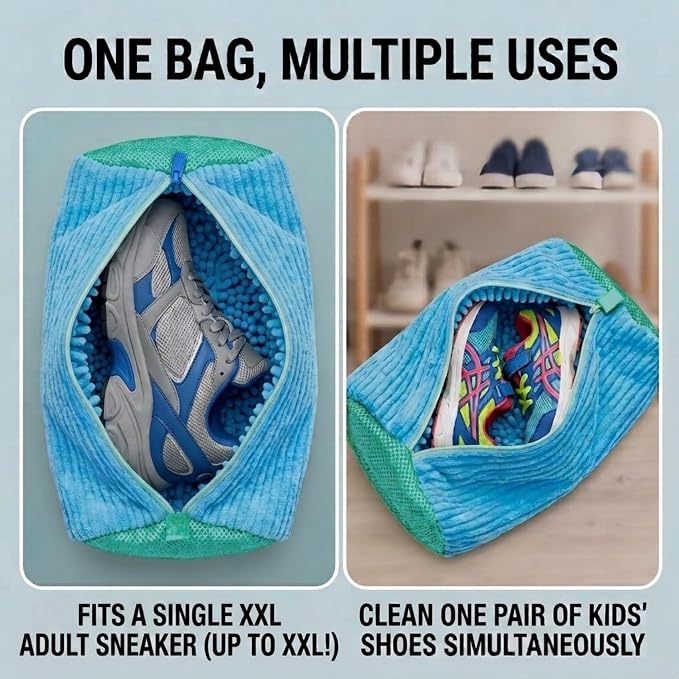 2 Pack Shoe Washing Machine Bag, Works for Washer & Dryer, Reusable Laundry Bag with Self-Locking Zipper, 360° Deep Cleaning for Sneakers and Tennis Shoes (Blue)