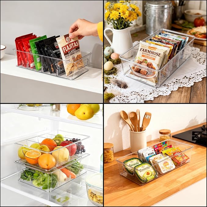 2 Pcs Seasoning Packet Organizer with Detachable Dividers, Storage Organizer Box for Cabinet, Kitchen Snacks Spice Packets Organizer and packet organizer pantry