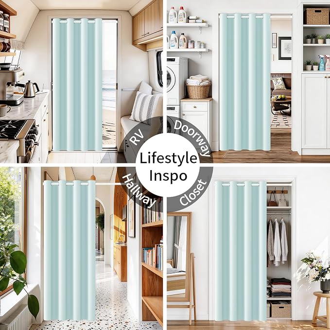 Vatge Closet Curtain for Open Closet, Blue Doorway Curtains with Rod and Magnetic Closure, 80 Inch Drape for Room Divider/Laundry Door/Kitchen Door, 1 Panel, W42 x L80, Aqua