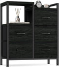 Furnulem Black Dresser for Bedroom, 5 Drawer Small Fabric Closet Dresser | Small Chest of Drawers, Storage Cabinet Organizer with 2 Tier Shelf, Drawer Units with Metal Frame, Dresser for Dorm, Hallway