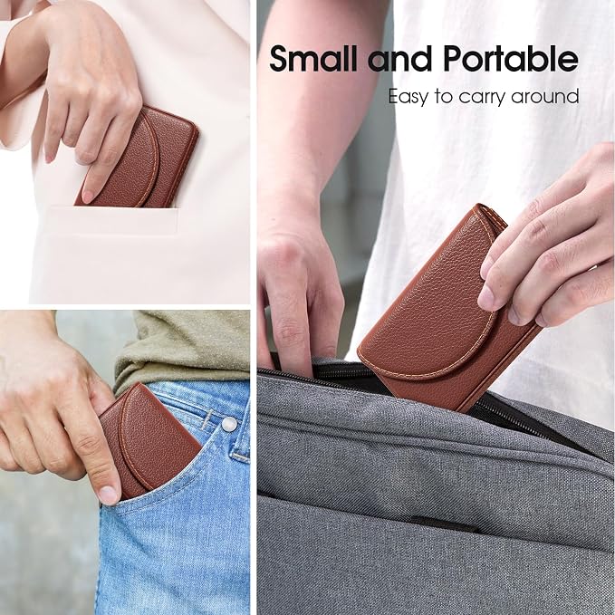 MaxGear Business Card Holder Case, PU Leather Business Card Case, Coffee | Pocket Name Card Holder Wallet for Purse, Portable Business Card Carrier with Magnetic Closure, Slim Stylish Men Women Gift