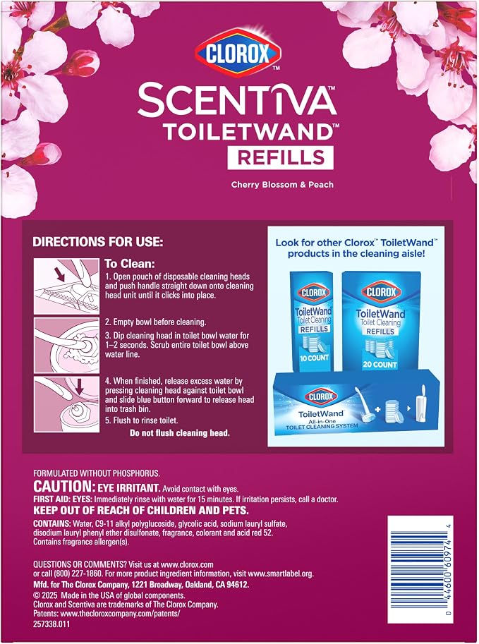 Clorox Scentiva ToiletWand Refills, Value Pack, Cherry Blossom and Peach, 20 Count