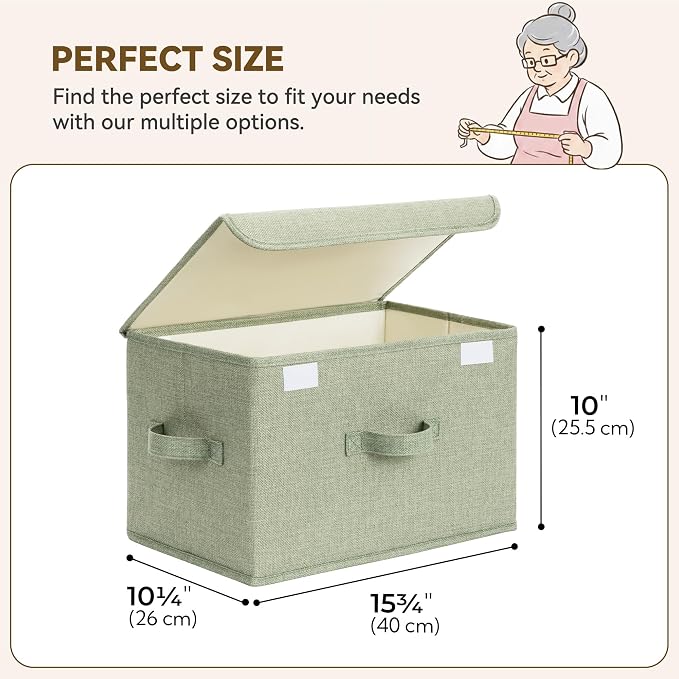 GRANNY SAYS Storage Bins with Lids, Decorative Storage Boxes, Clothes Stoarge Bins, Shelf Baskets, Closet Storage Bins for Clothing, Collapsible Storage and Organization, Sage Green, Large, 2-Pack