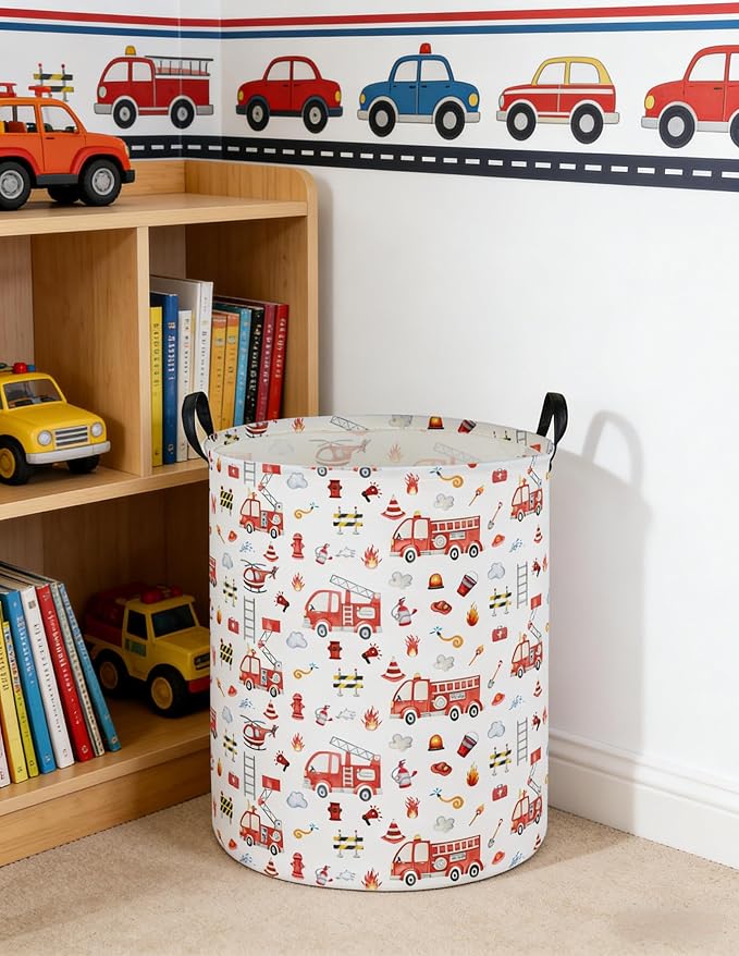 Fire engine Laundry Hamper,Kids Storage Basket with Handles,Collapsible Fabric Storage Container,Nursery Hamper,Kids Laundry Basket,Toy,Home Organizer,Gift Baskets(Fire engine)