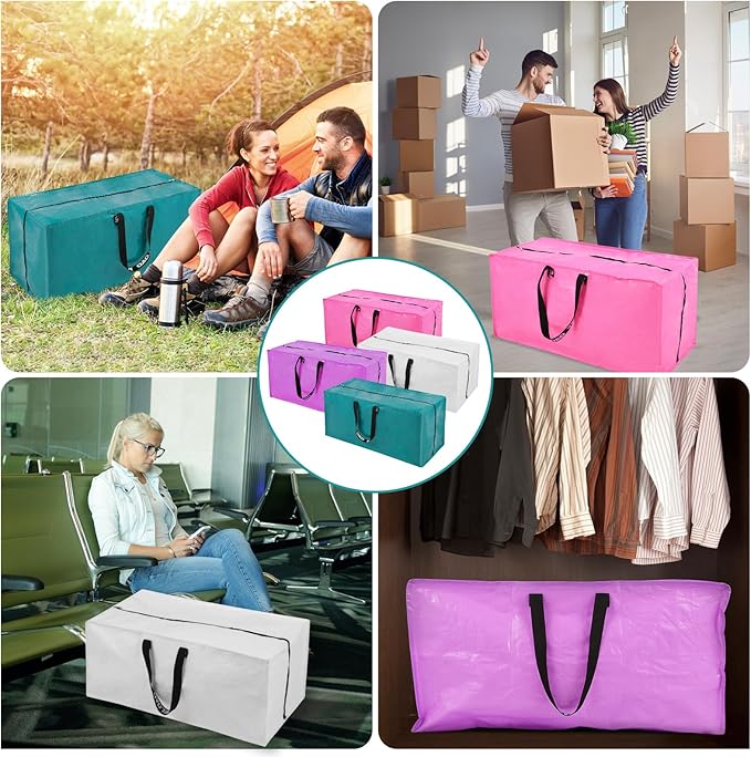 Purple Moving Bags - 8 Pack Extra Large Heavy Duty Storage Bags With Zipper & Reinforce Handles | 29x14x13 Inch Moving Tote Bags Bulk For Clothing, Shoes, Travel