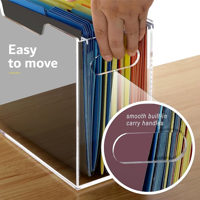 DINGHUO Acrylic File Organizer for Desk, Letter Size Hanging File Folder Holder with Handles, Clear Portable Storage Box for Office Home School -1 Pack