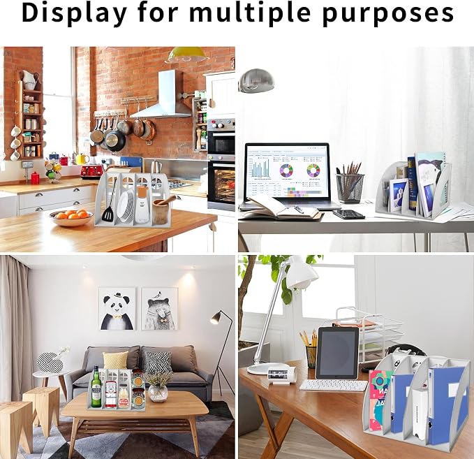 Marte Vanci Magazine File Holder Desktop Book Organizer Plastic Storage Sturdy Vertical 4 Section Folder (Light Gray)