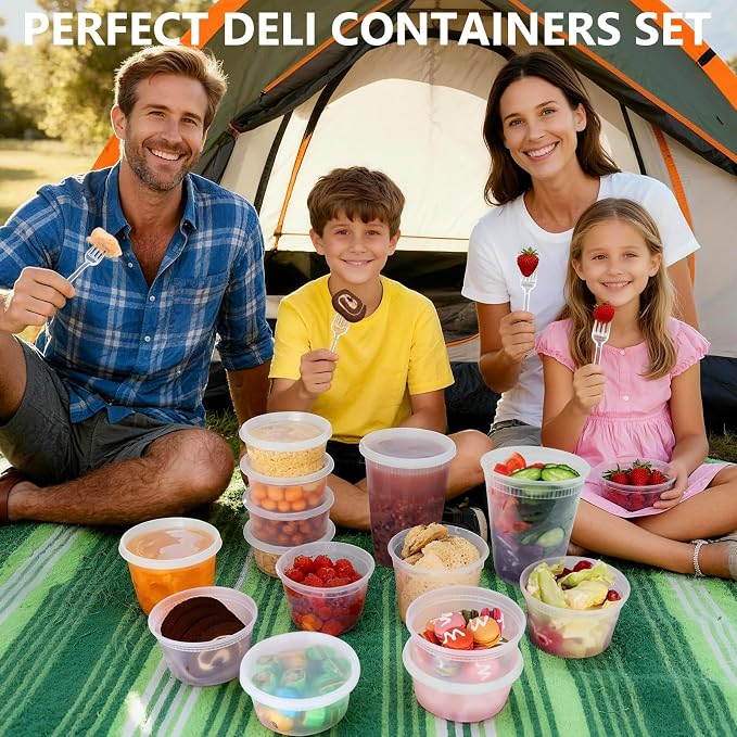 NESCCI 72 Sets (144-Piece) Deli Containers with Lids,8oz X 72 Set Each, Leak-Proof & BPA Free Airtight Takeout Plastic Food Storage Containers for Soup, Meal Prep, Microwave/Freezer Safe